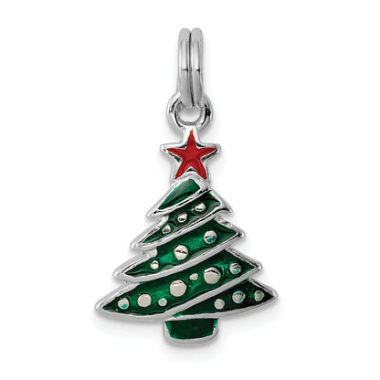 Sterling Silver Rhodium-Platedenamel Christmas Tree Charm