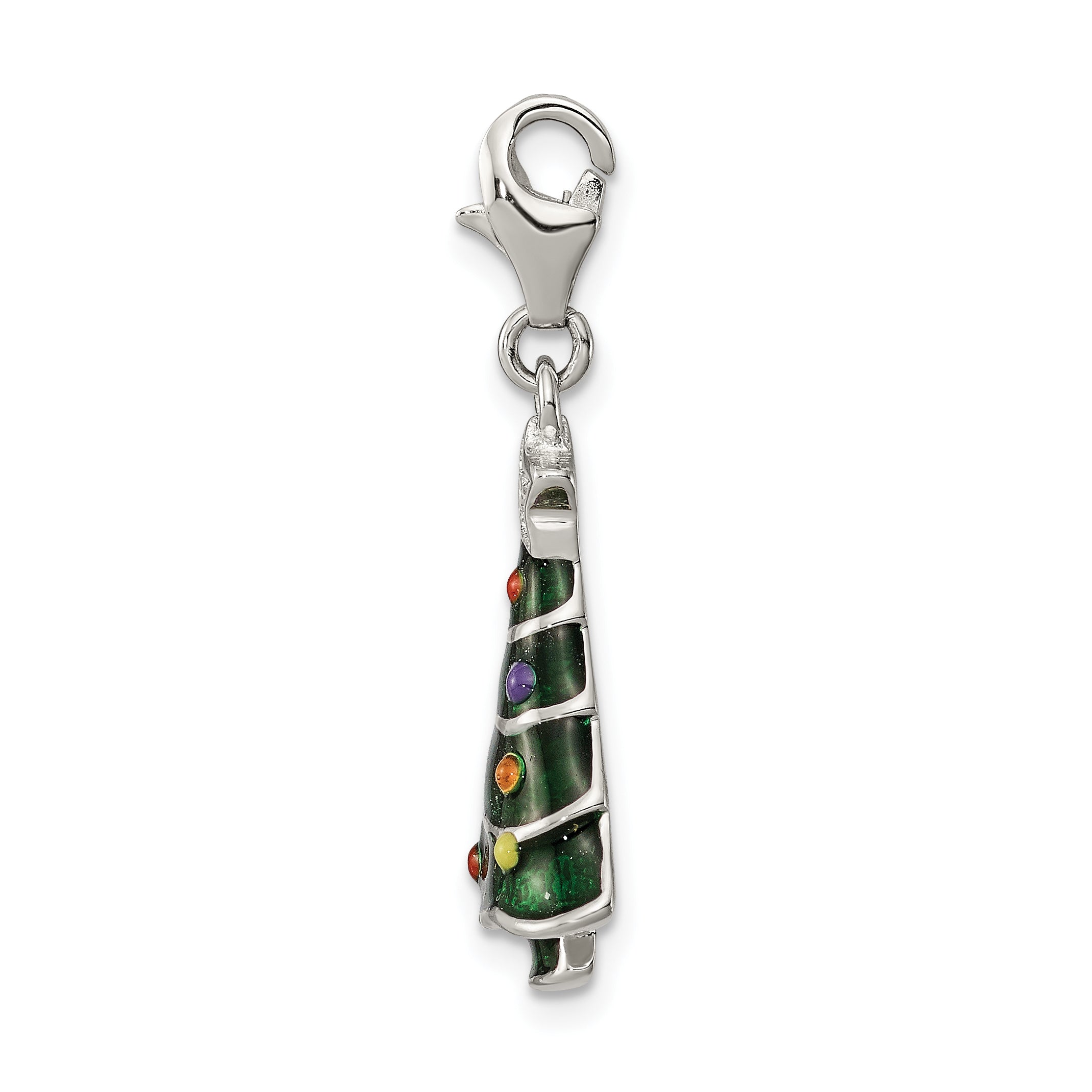 Sterling Silver Rh-Plated Cz & Enameled Christmas Tree Charm