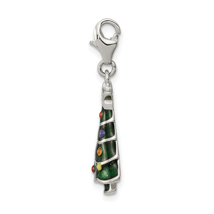 Sterling Silver Rh-Plated Cz & Enameled Christmas Tree Charm