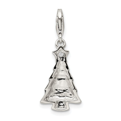 Sterling Silver Rh-Plated Cz & Enameled Christmas Tree Charm