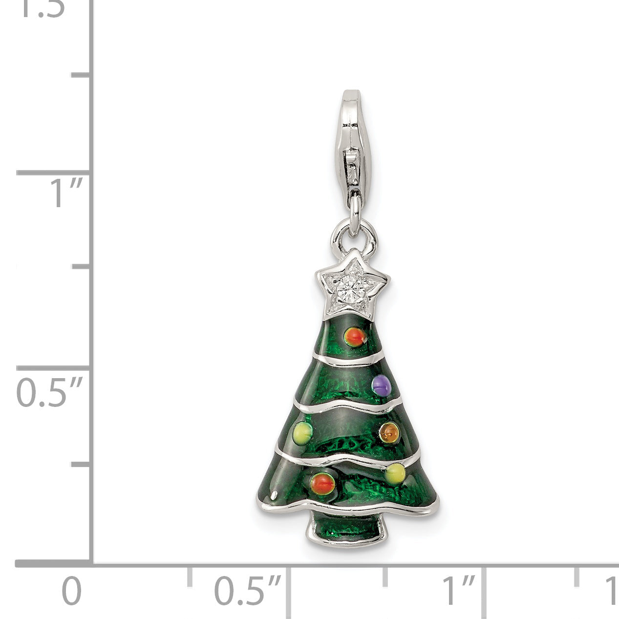 Sterling Silver Rh-Plated Cz & Enameled Christmas Tree Charm