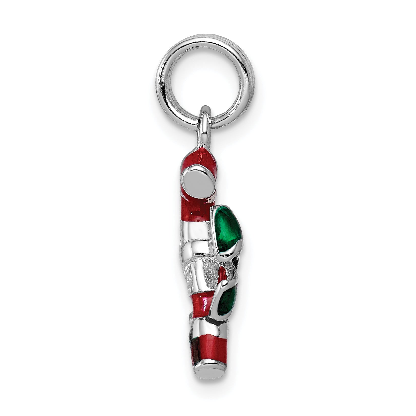 Sterling Silver Rhodium-Platedenamel Candy Cane Charm