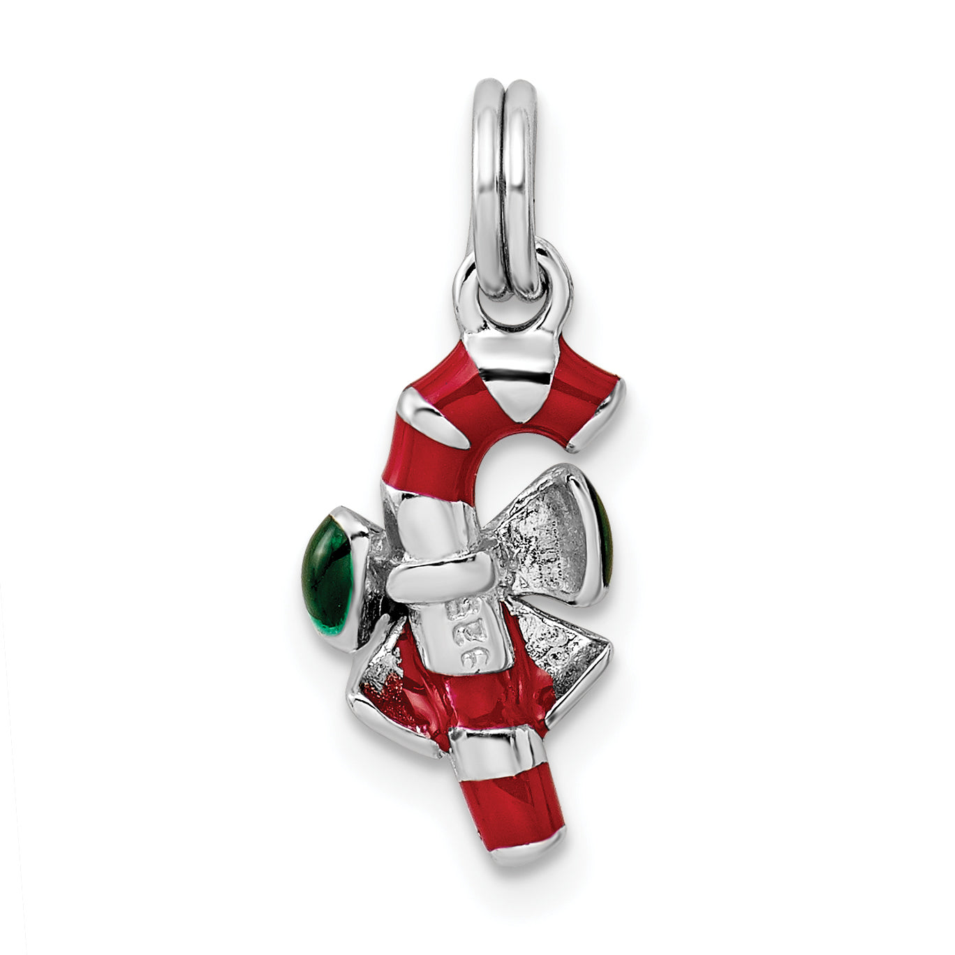 Sterling Silver Rhodium-Platedenamel Candy Cane Charm
