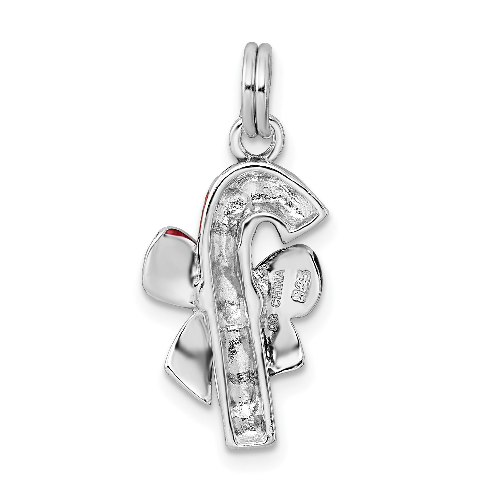 Sterling Silver Rhodium-Platedenamel Candy Cane Charm