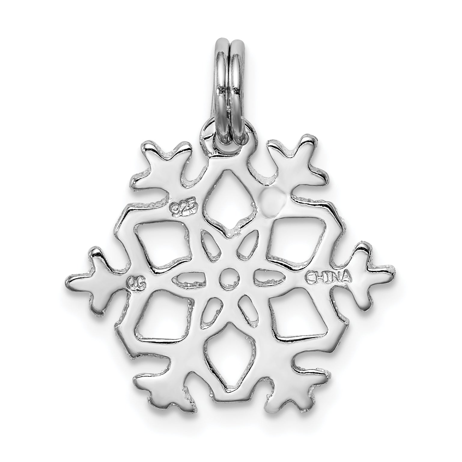 Sterling Silver Rhodium-Plated Enameled Snowflake Charm