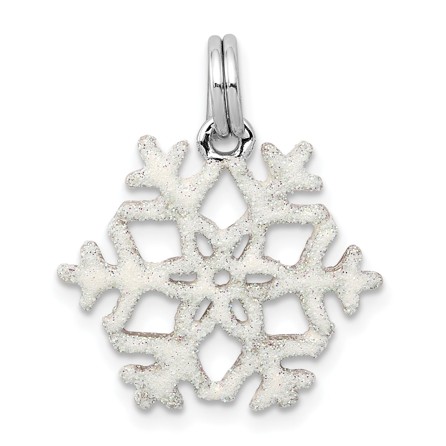 Sterling Silver Rhodium-Plated Enameled Snowflake Charm