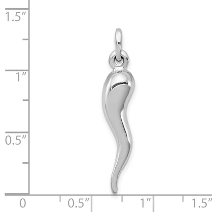 Sterling Silver Rhodium-Plated Italian Horn Pendant