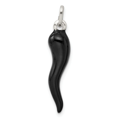 Sterling Silver Black Enamel Italian Horn Pendant