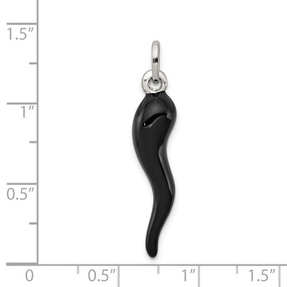 Sterling Silver Black Enamel Italian Horn Pendant