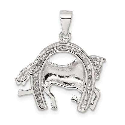 Sterling Silver Rhodium-Plated Horse & Horseshoe Cz Pendant