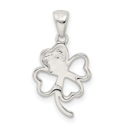 Sterling Silver Rhodium-Plated Green Enameled Four Leaf Clover Pendant