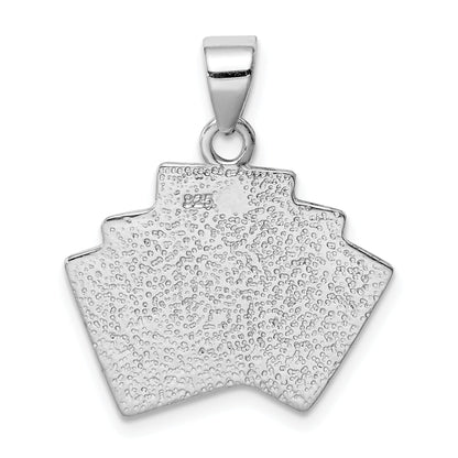 Sterling Silver Rhodium-Platedenamel Royal Flush Pendant