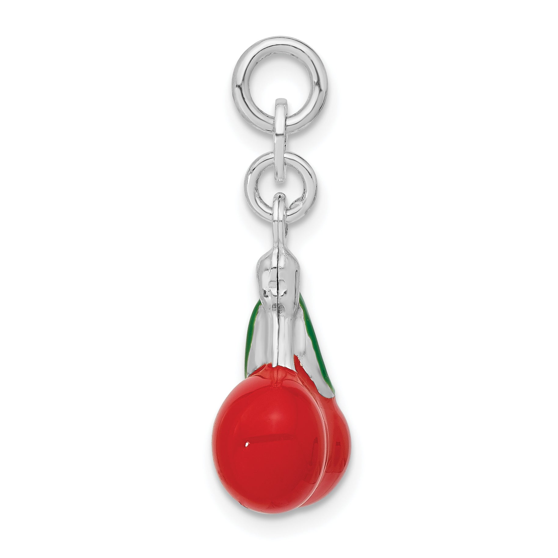 Sterling Silver 3-D Polished Enameled Cherries Charm