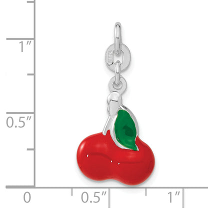 Sterling Silver 3-D Polished Enameled Cherries Charm