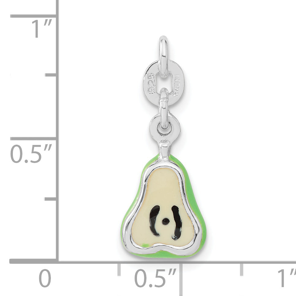 Sterling Silver Polished Enameled Pear Charm