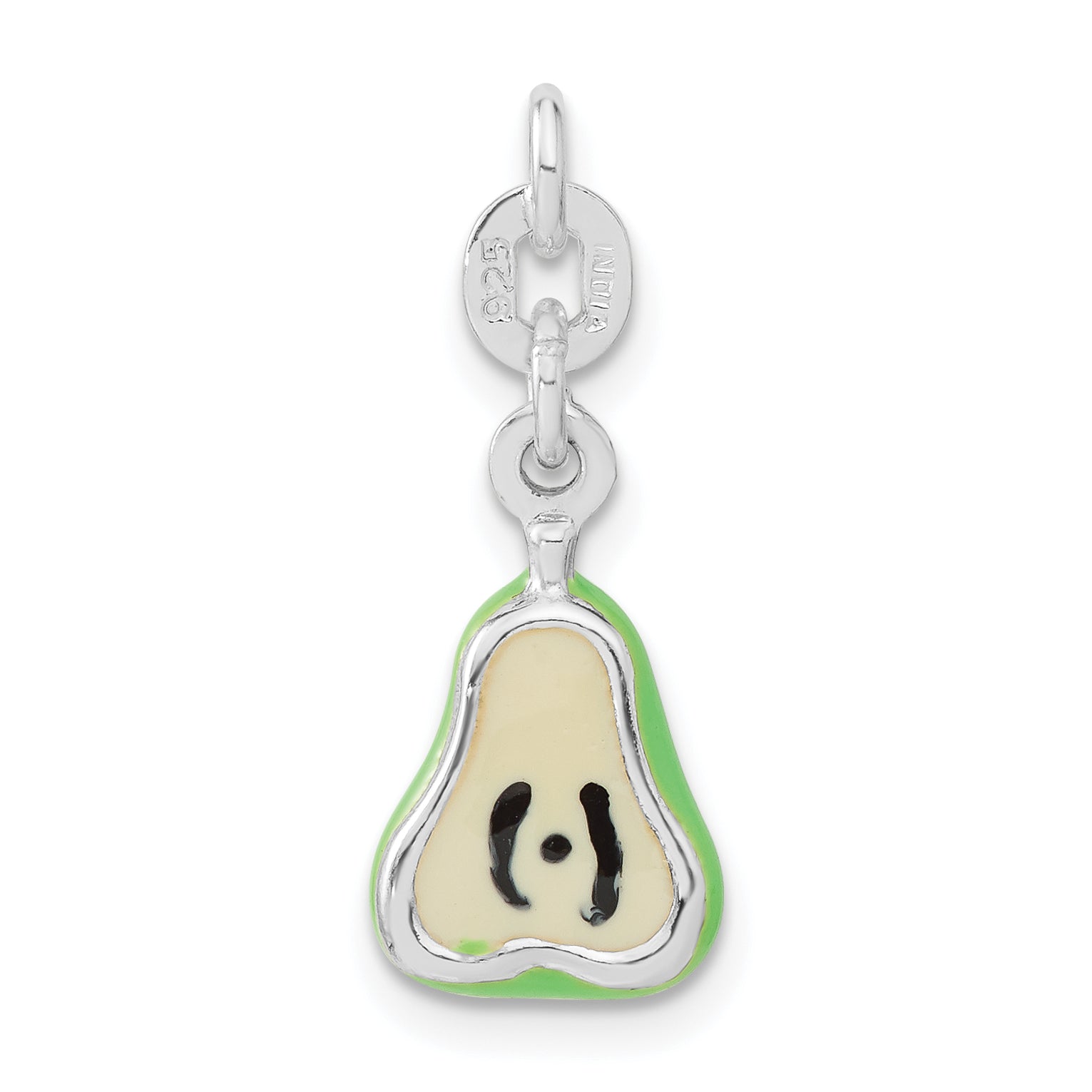 Sterling Silver Polished Enameled Pear Charm