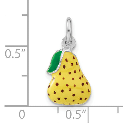 Sterling Silver 3-D Polished Enameled Pear Charm