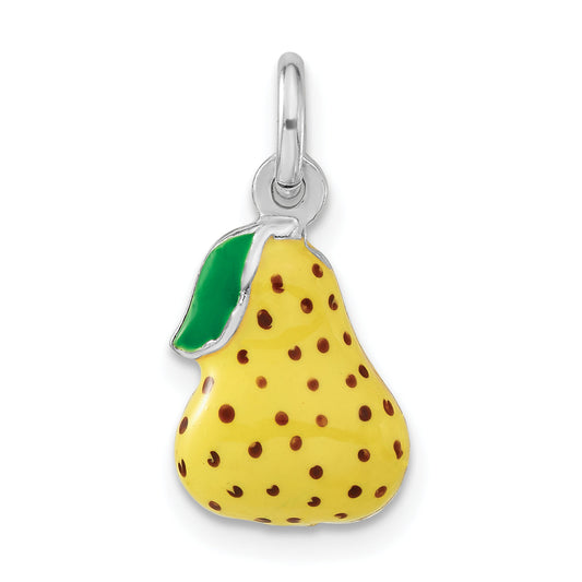 Sterling Silver 3-D Polished Enameled Pear Charm