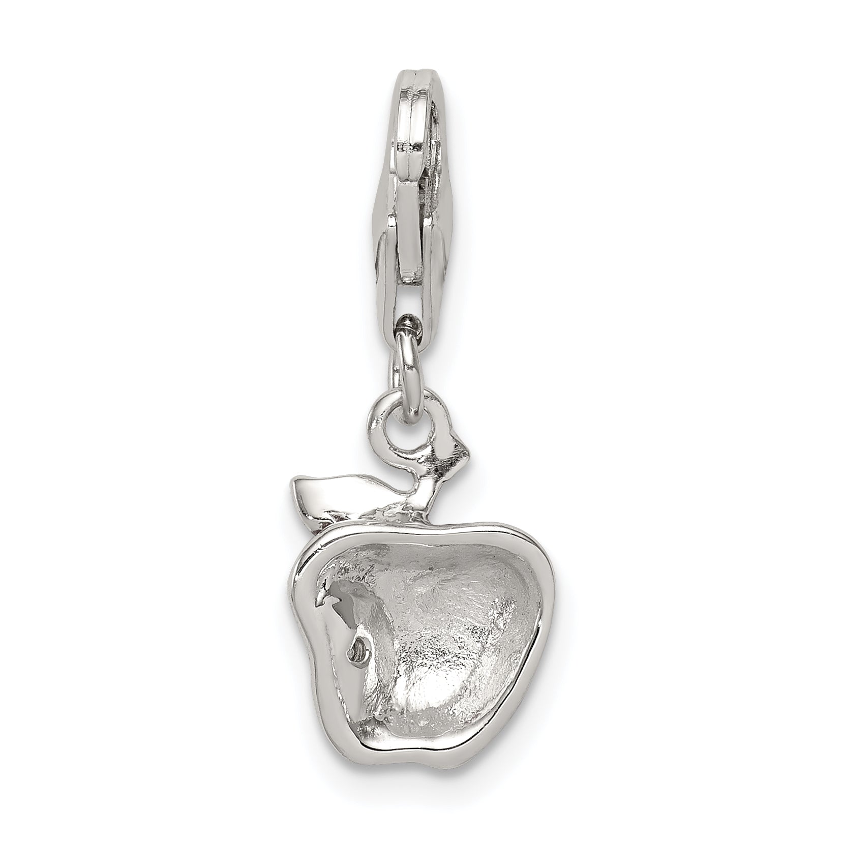 Sterling Silver Rhodium-Plated Cz And Red Enameled Apple Charm