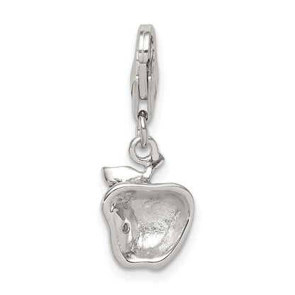 Sterling Silver Rhodium-Plated Cz And Red Enameled Apple Charm