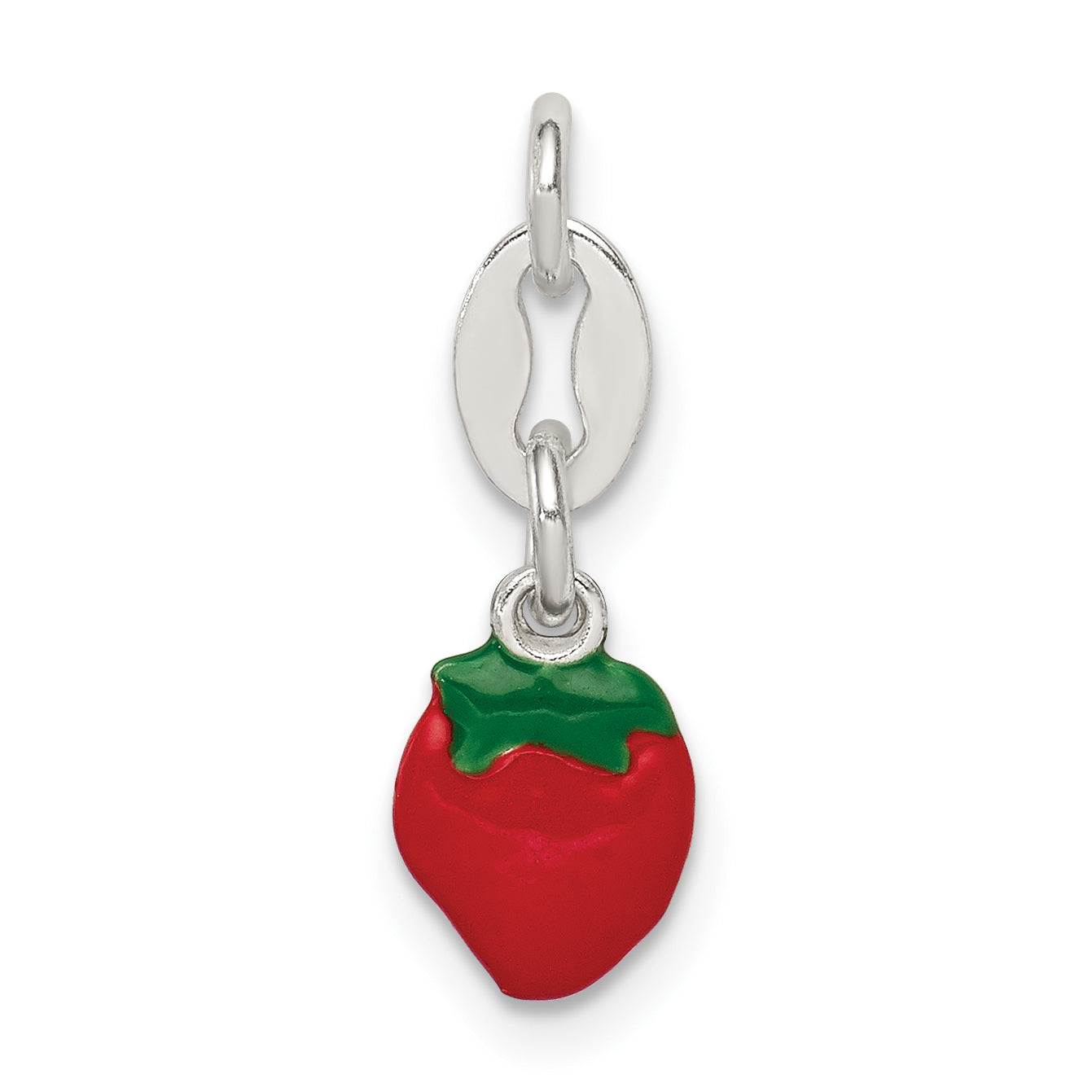 Sterling Silver Enameled Strawberry Charm
