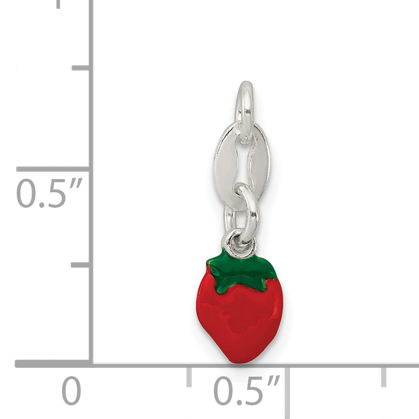 Sterling Silver Enameled Strawberry Charm