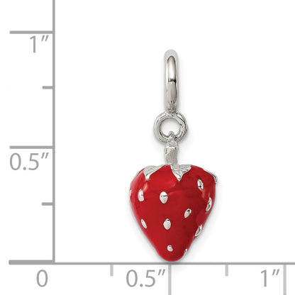 Sterling Silver Rhodium-Plated Red Enameled Strawberry Charm