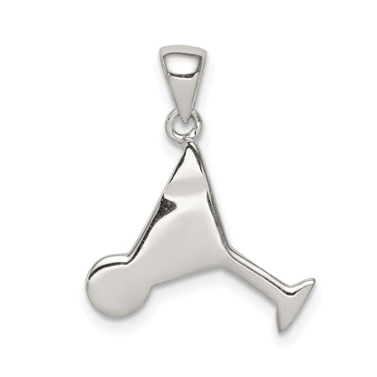 Sterling Silver Rhodium-Plated And Hematite-Plated Marcasite Red Green Enameled Martini Pendant