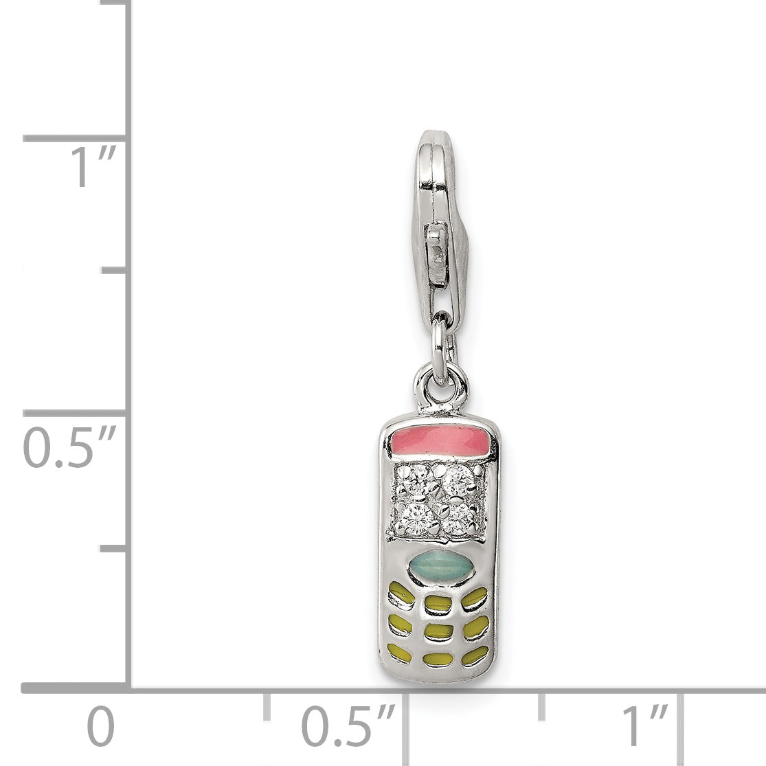 Sterling Silver Rhodium-Plated Enameled And Cz Cell Phone Charm