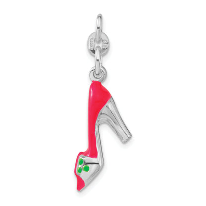 Sterling Silver 3-D Polished Pink & Green Enameled High Heel Charm