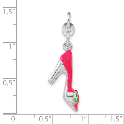 Sterling Silver 3-D Polished Pink & Green Enameled High Heel Charm