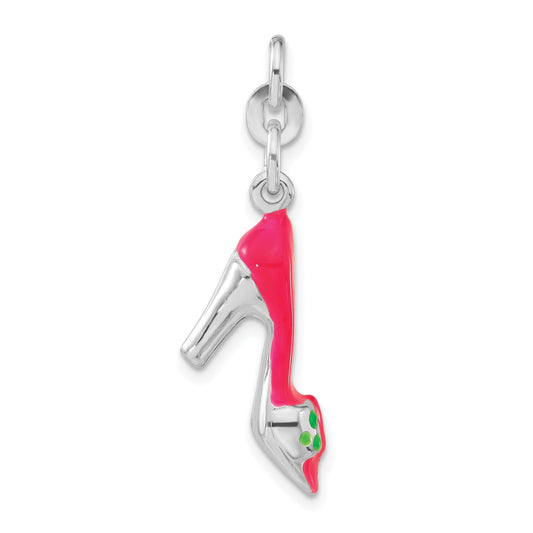Sterling Silver 3-D Polished Pink & Green Enameled High Heel Charm