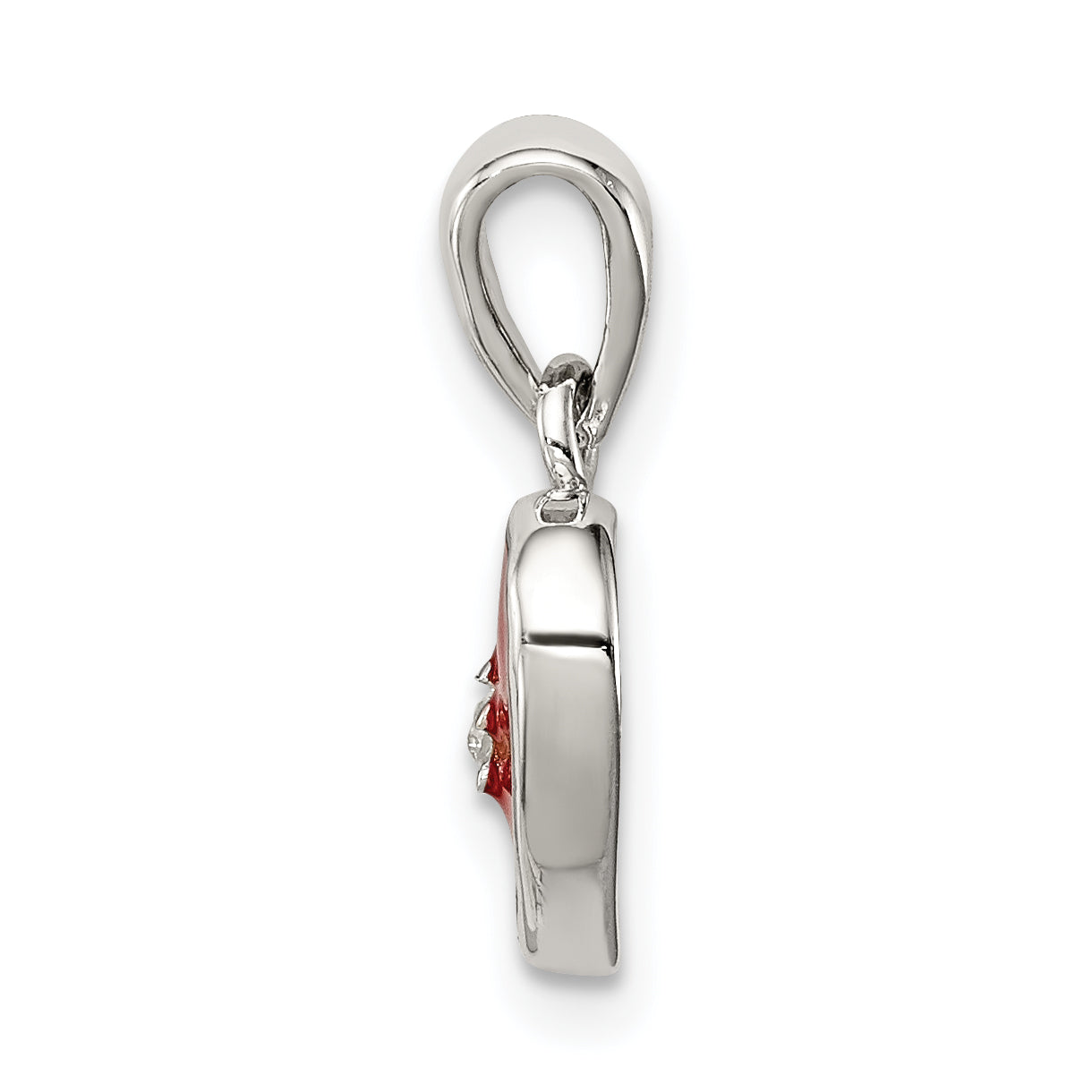 Sterling Silver Rhodium Plated Red Enamel With Cz Heart Pendant