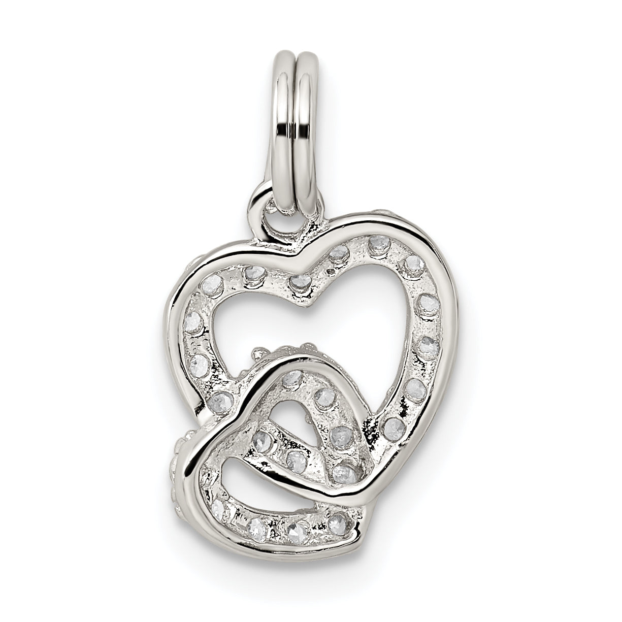 Sterling Silver Rhodium-Plated Cz Interlocking Hearts Charm