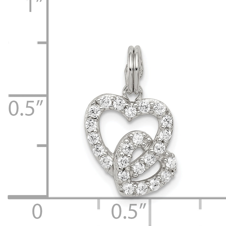 Sterling Silver Rhodium-Plated Cz Interlocking Hearts Charm