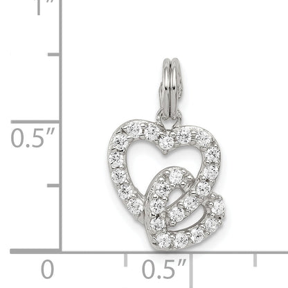 Sterling Silver Rhodium-Plated Cz Interlocking Hearts Charm
