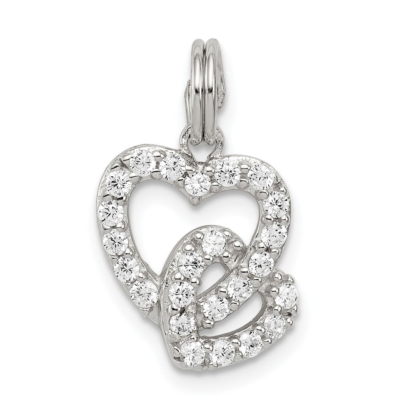 Sterling Silver Rhodium-Plated Cz Interlocking Hearts Charm