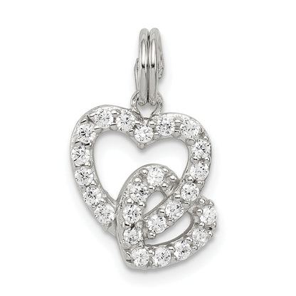 Sterling Silver Rhodium-Plated Cz Interlocking Hearts Charm