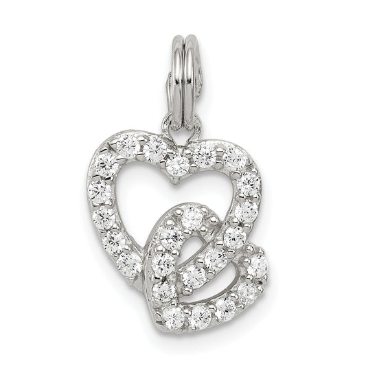 Sterling Silver Rhodium-Plated Cz Interlocking Hearts Charm