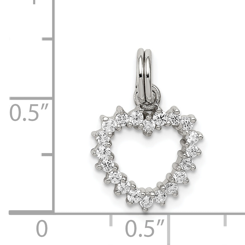 Sterling Silver Rhodium-Plated Cz Heart Charm