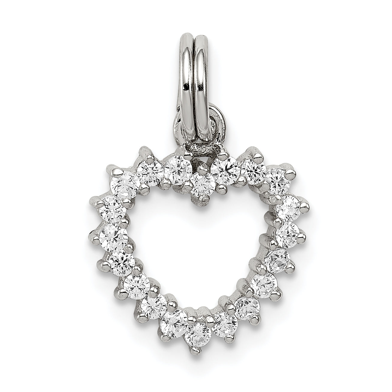 Sterling Silver Rhodium-Plated Cz Heart Charm