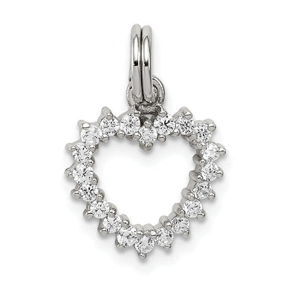 Sterling Silver Rhodium-Plated Cz Heart Charm