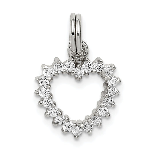 Sterling Silver Rhodium-Plated Cz Heart Charm