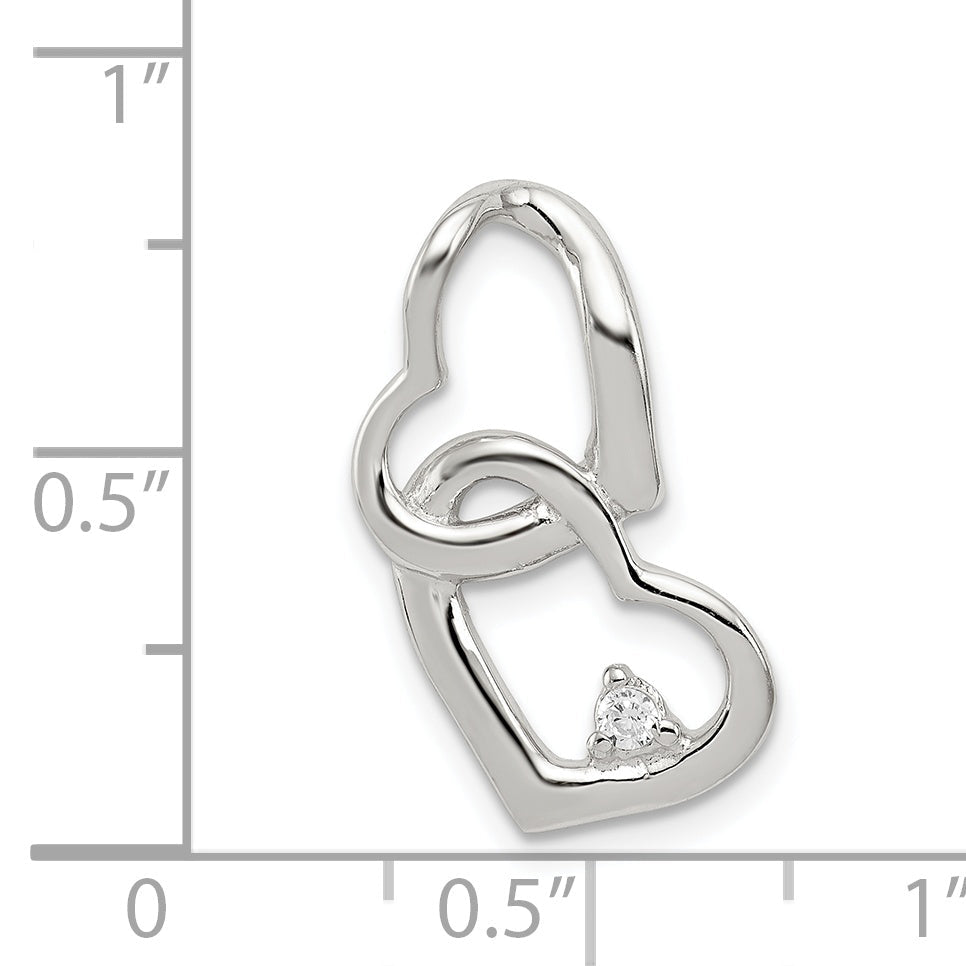 Sterling Silver Rhodium-Plated Cz Hearts Pendant