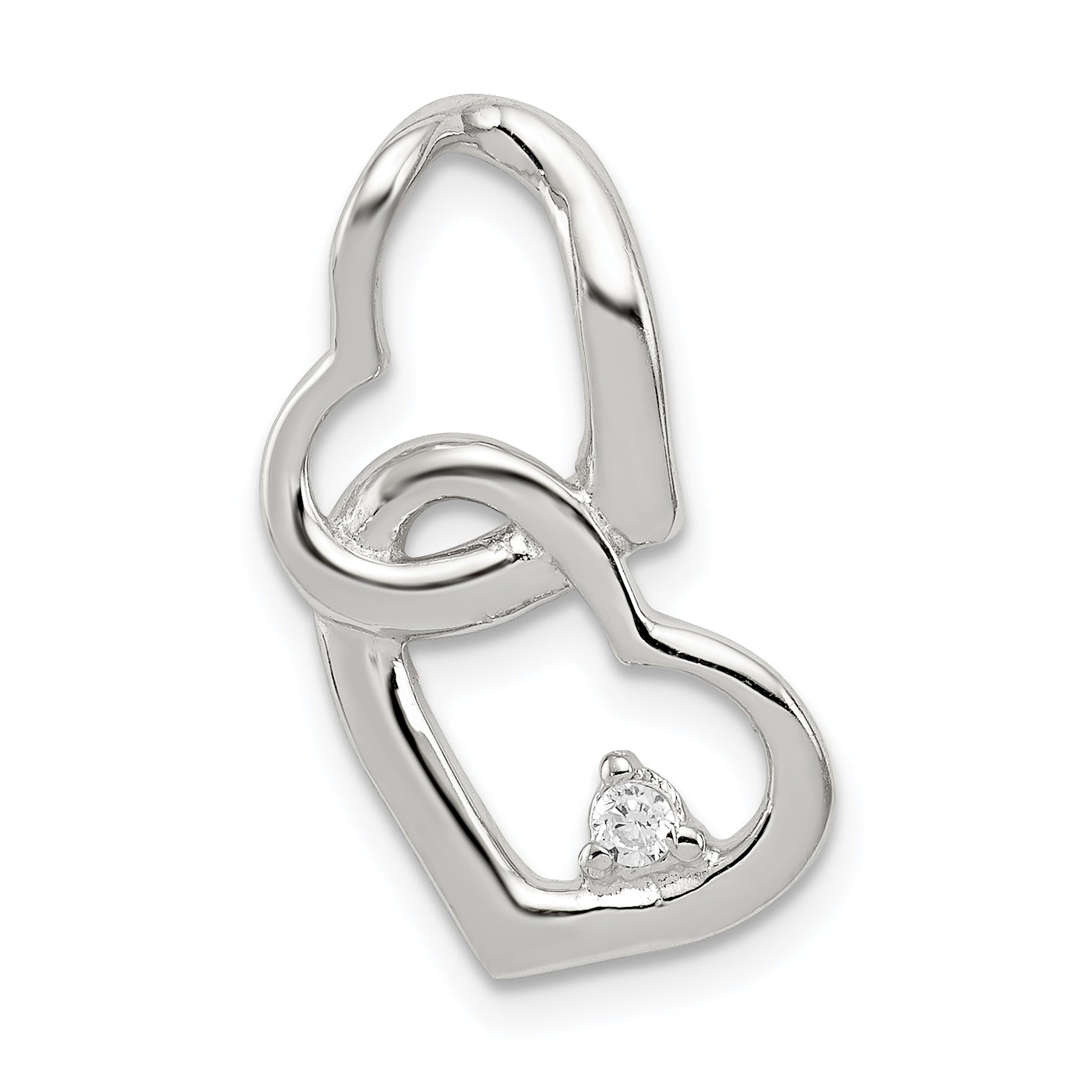 Sterling Silver Rhodium-Plated Cz Hearts Pendant