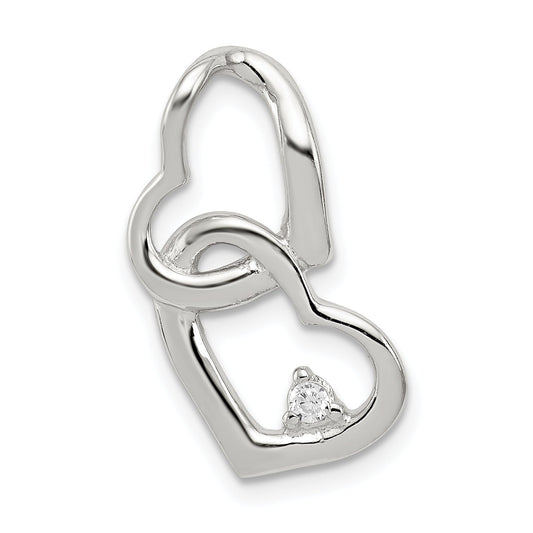 Sterling Silver Rhodium-Plated Cz Hearts Pendant