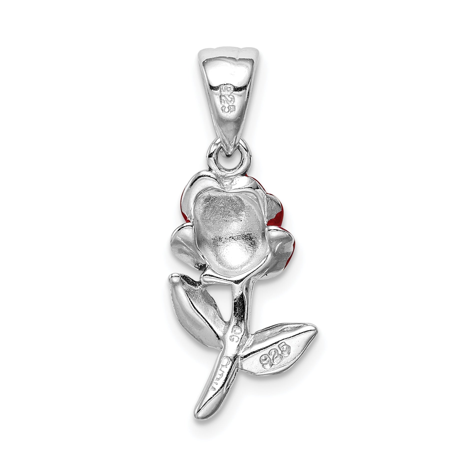 Sterling Silver Rhodium-Platedenamel Flower Charm
