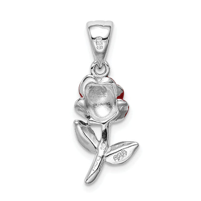 Sterling Silver Rhodium-Platedenamel Flower Charm