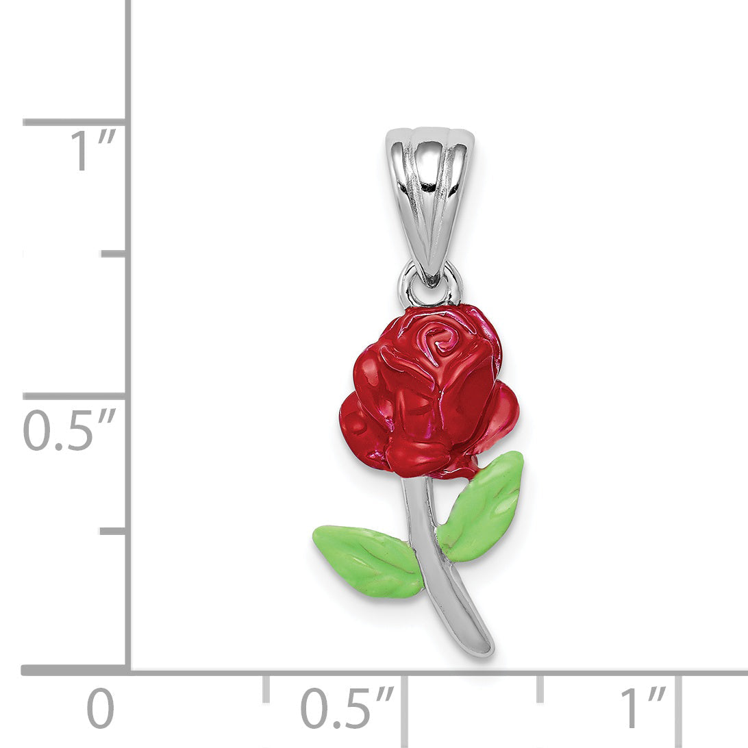 Sterling Silver Rhodium-Platedenamel Flower Charm