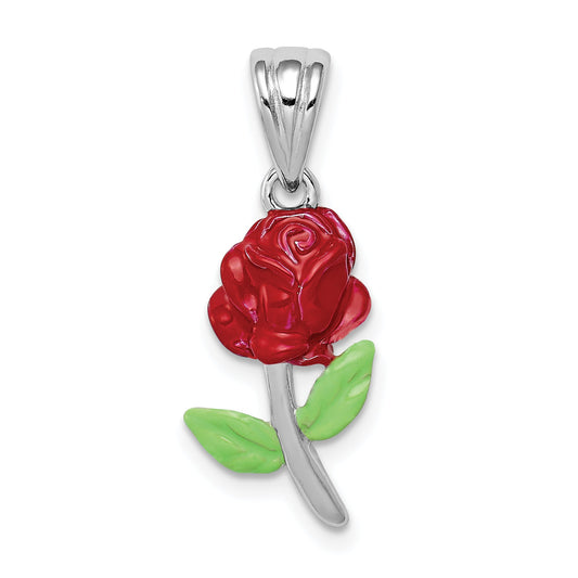 Sterling Silver Rhodium-Platedenamel Flower Charm